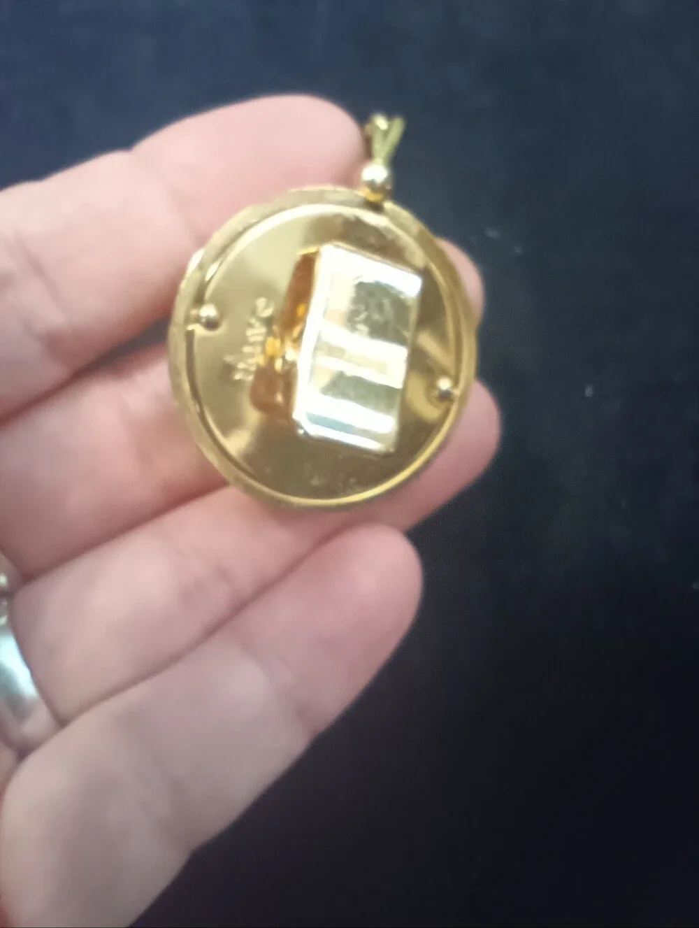 Vintage Avon Badge Reel. Gold Tone With Pearlesque Center